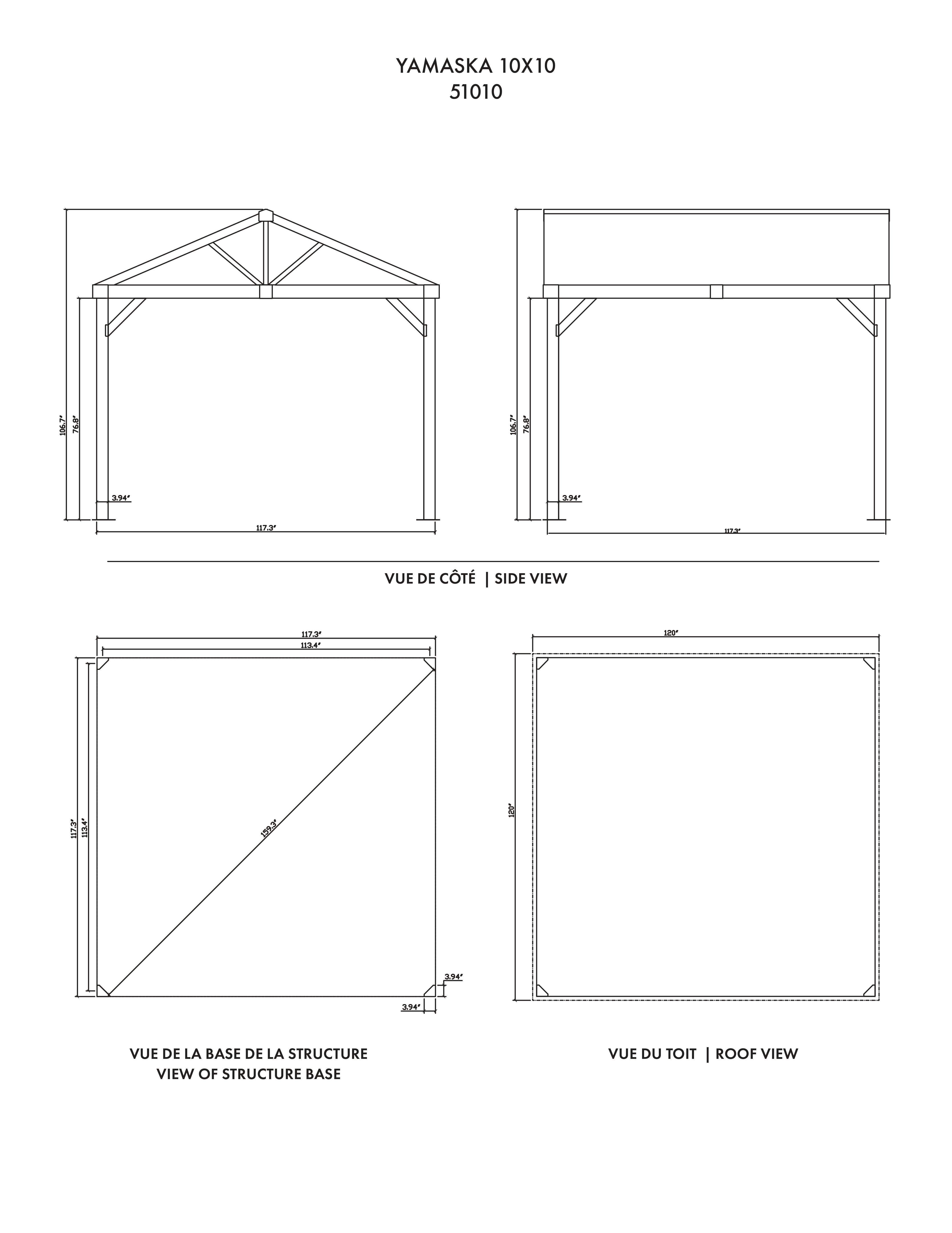 Yamaska 10x10 barn style gazebo, aluminum posts wood finish