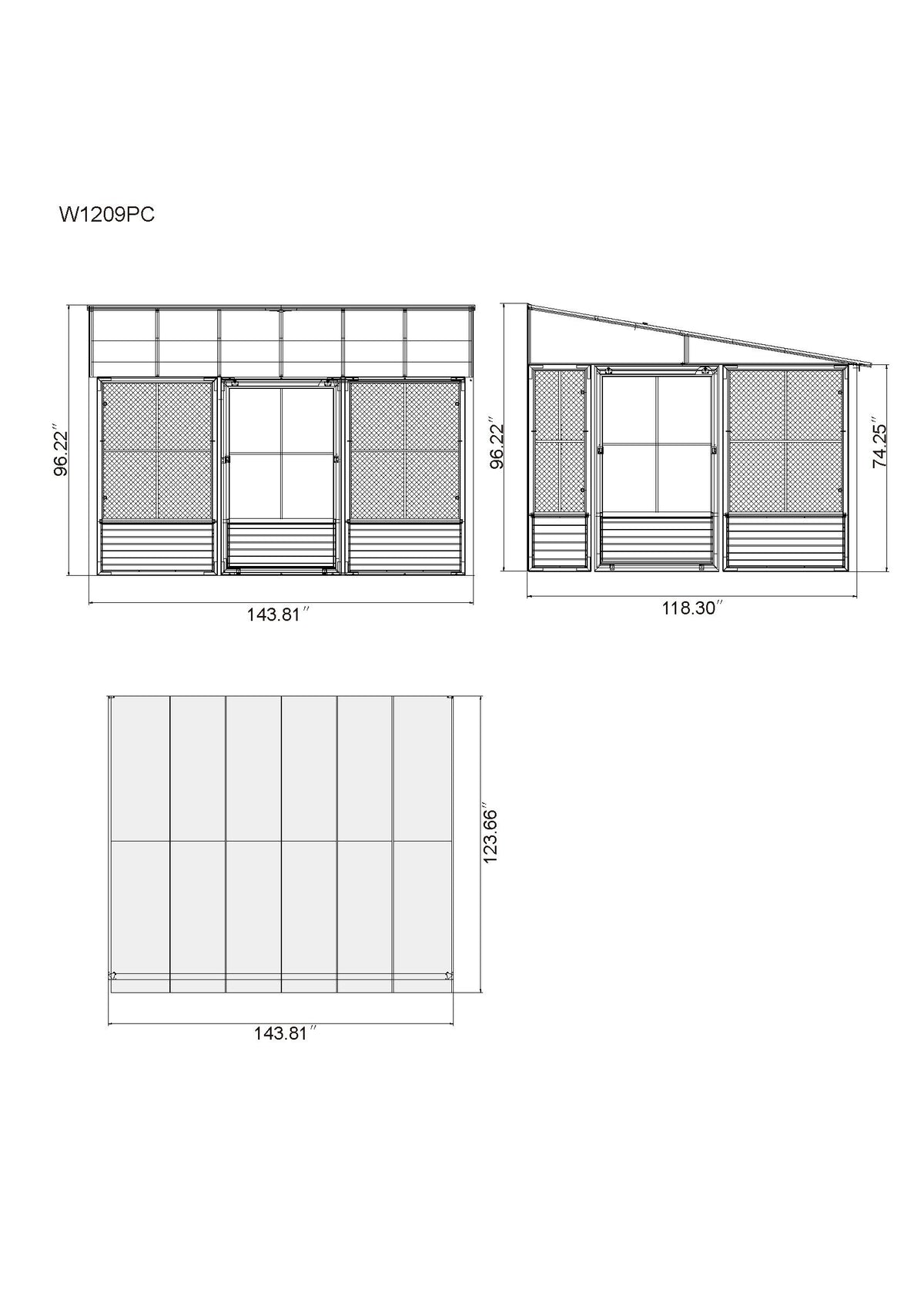 Solarium mural Florence 3 x 3,6 m avec toit en polycarbonate – Noir
