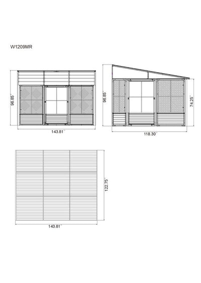 Florence 10x12 ft. Wall–Mounted Solarium, Metal Roof–Black