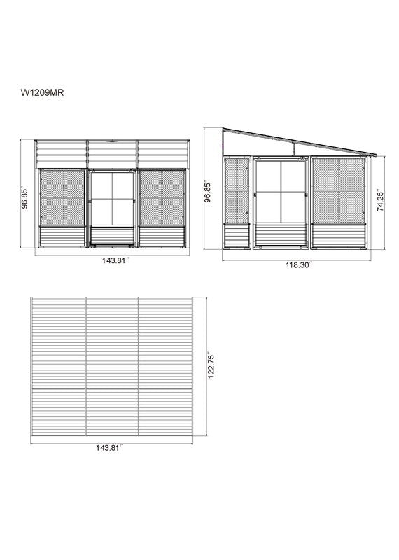 Florence 10x12 ft. Wall–Mounted Solarium, Metal Roof–Black