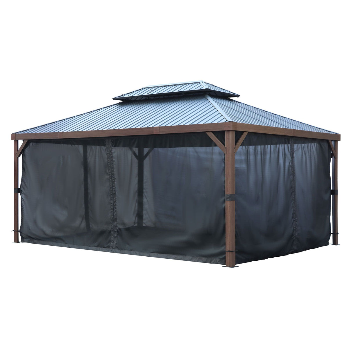Dunham 12 x 16 pi toit double en acier galvanisé, poteaux en aluminium aspect bois