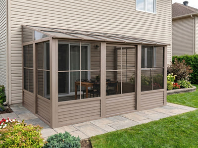Florence 8x12 ft. Wall–Mounted Solarium, Polycarbonate Roof, Sand