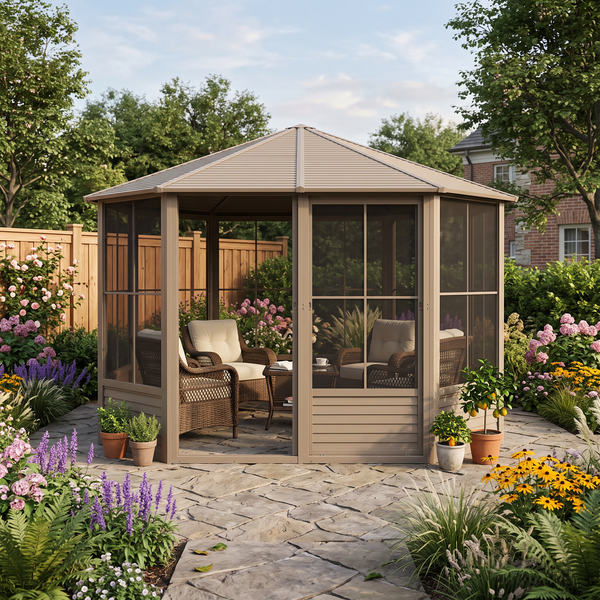 Florence 12x12 ft. Solarium–Metal Roof, Sand