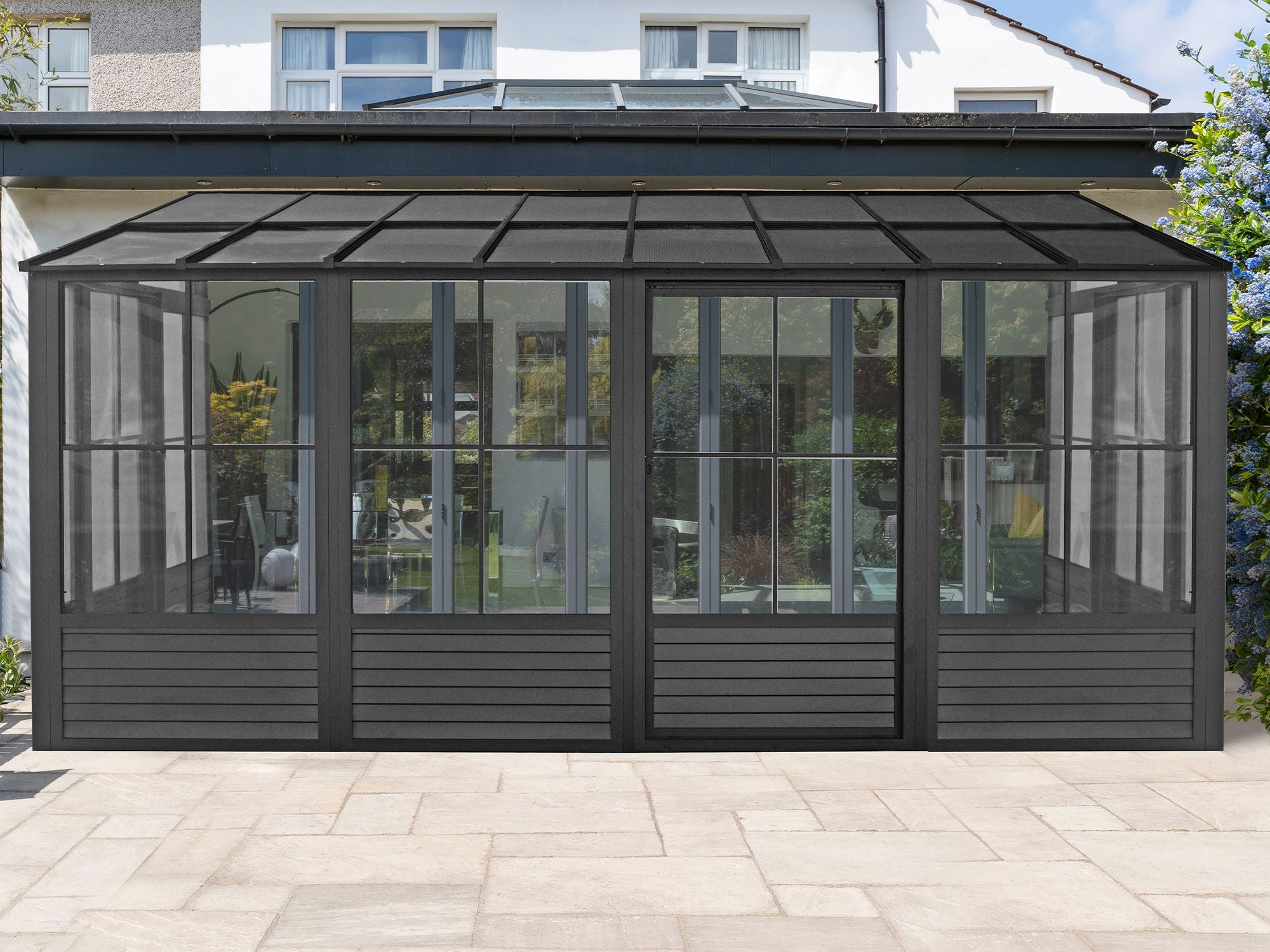 Florence 10x16 ft. Wall–Mounted Solarium, Polycarbonate Roof-Black