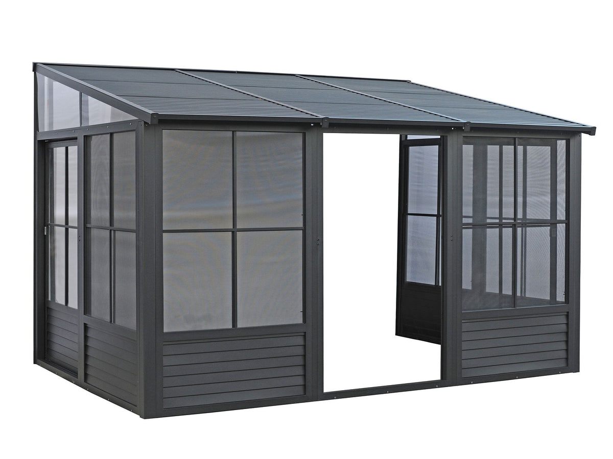 Florence 10x12 ft. Wall–Mounted Solarium, Metal Roof–Black