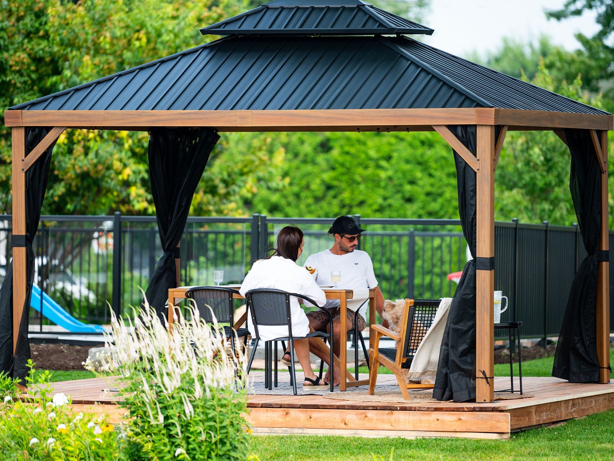 Yosemite Gazebo Aluminum Frame Wood Finish 10 Ft x 12 Ft