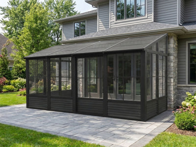 Florence 8x16 ft. Wall–Mounted Solarium, Metal Roof–Black