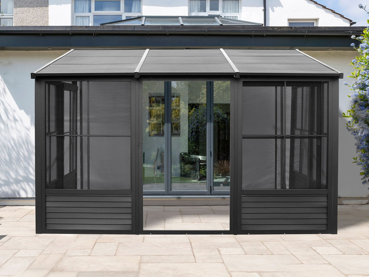 Florence 8x12 ft. Wall–Mounted Solarium, Metal Roof-Black