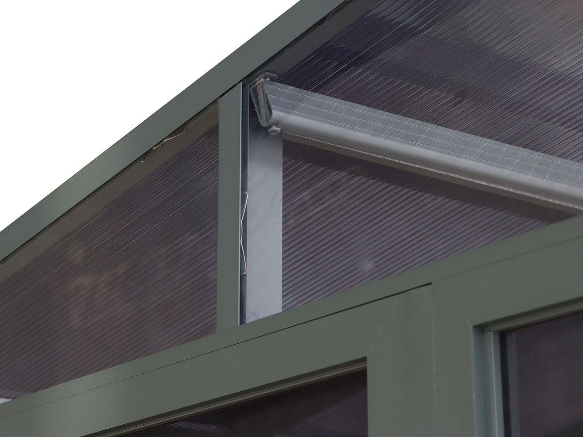 Florence 10x16 ft. Wall–Mounted Solarium, Metal Roof, Slate