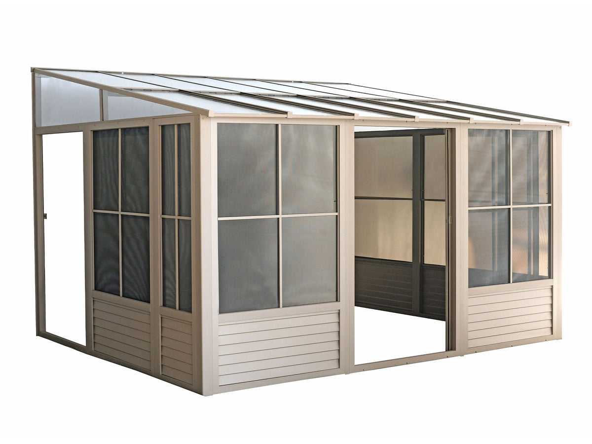 Florence 10x12 ft. Wall–Mounted Solarium, Polycarbonate Roof, Sand