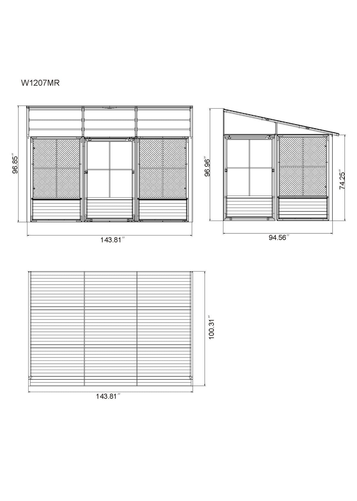 Florence 8x12 ft. Wall–Mounted Solarium, Metal Roof-Black
