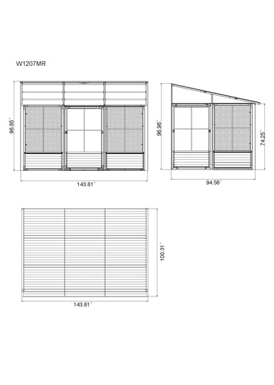 Florence 8x12 ft. Wall–Mounted Solarium, Metal Roof-Black