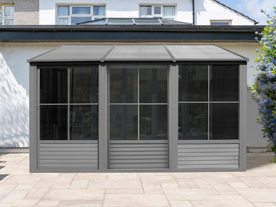 Florence 10x12 ft. Wall–Mounted Solarium, Metal Roof