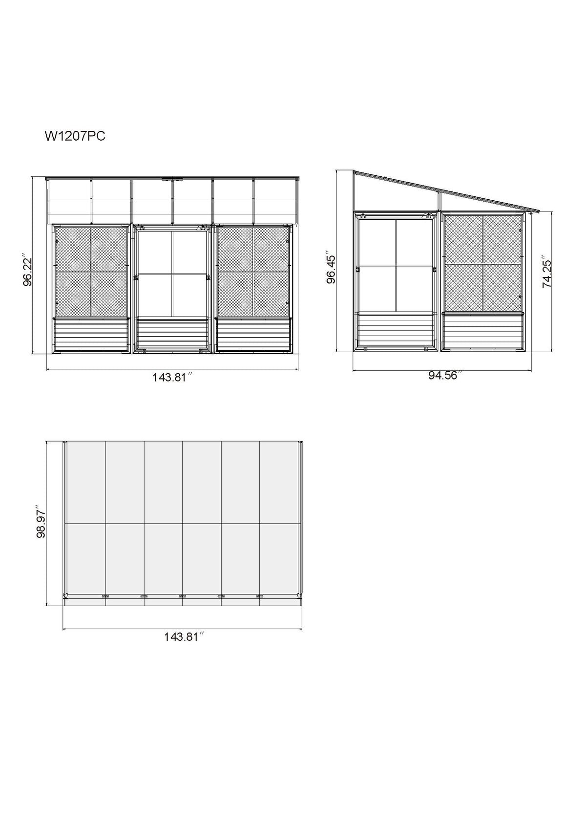 Florence 8x12 ft. Wall-Mounted Solarium,  Polycarbonate Roof–Black
