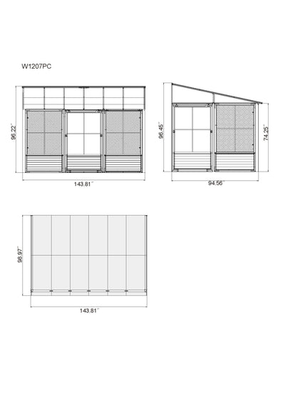Florence 8x12 ft. Wall-Mounted Solarium,  Polycarbonate Roof–Black