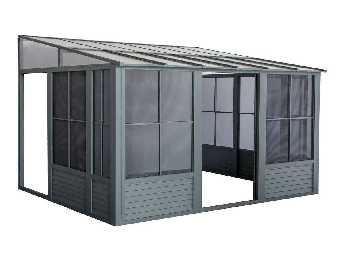 Florence 10x12 ft. Wall–Mounted Solarium, Polycarbonate Roof, Slate