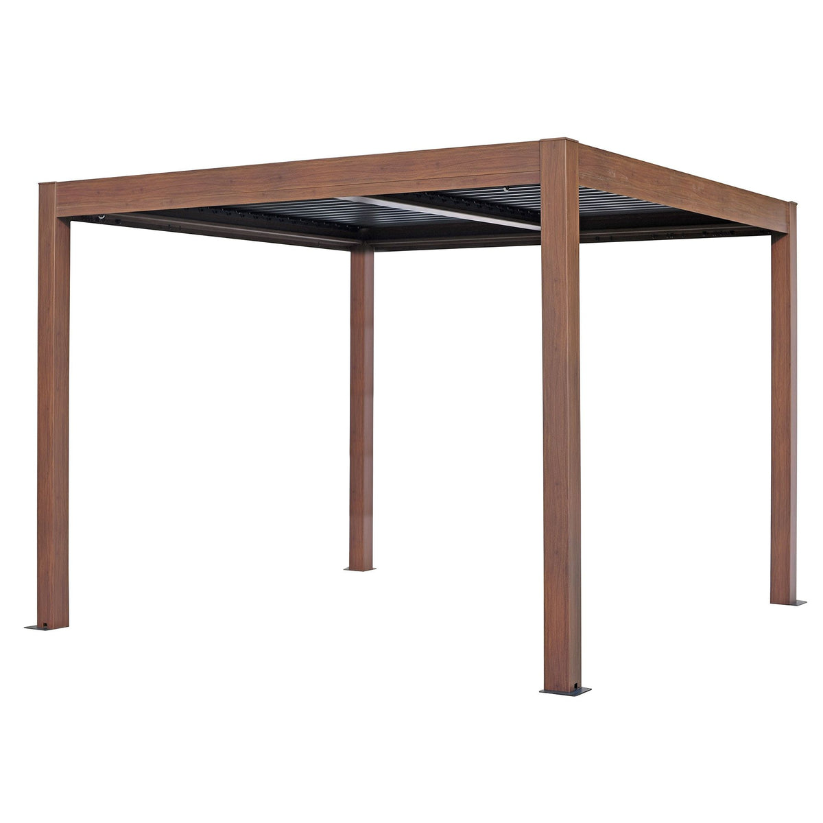 Kaslo 10 x10 Aluminum stand alone Pergola Wood finish  - With Alum Tracks