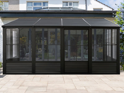 Florence 10x16 ft. Wall–Mounted Solarium, Metal Roof–Black