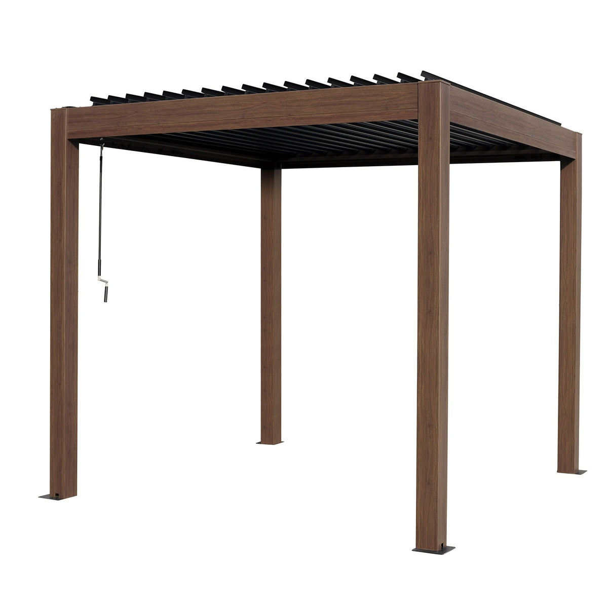Kaslo 08 x08 Aluminum stand alone Pergola Wood finish  - With Alum Tracks