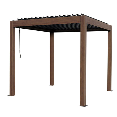 Kaslo 08 x08 Aluminum stand alone Pergola Wood finish  - With Alum Tracks