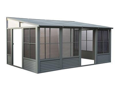 Florence 10x16 ft. Wall–Mounted Solarium, Metal Roof, Slate