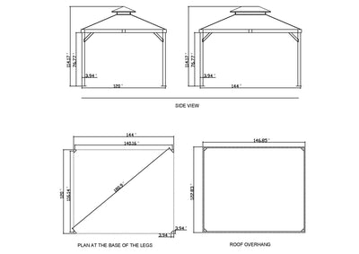 Yosemite Gazebo Aluminum Frame Wood Finish 10 Ft x 12 Ft