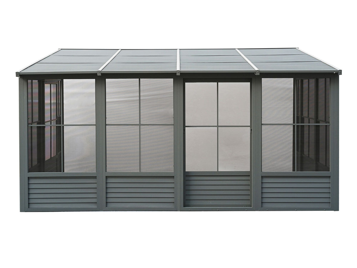 Florence 10x16 ft. Wall–Mounted Solarium, Metal Roof, Slate