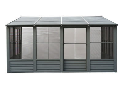 Florence 10x16 ft. Wall–Mounted Solarium, Metal Roof, Slate