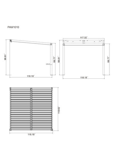 Nikko 10 x10 Aluminum Wall Mounted Pergola