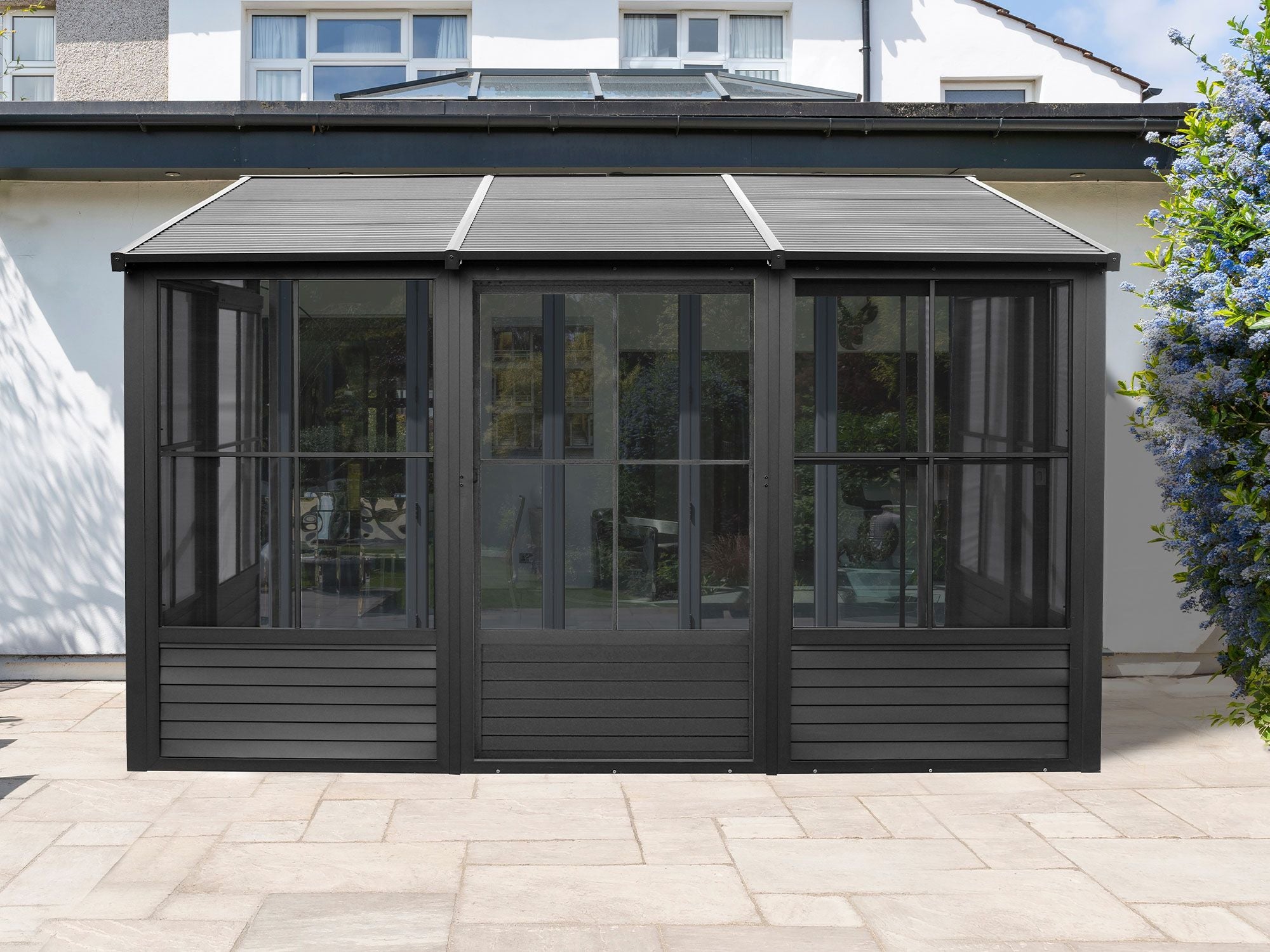 Florence 10x12 ft. Wall–Mounted Solarium, Metal Roof–Black