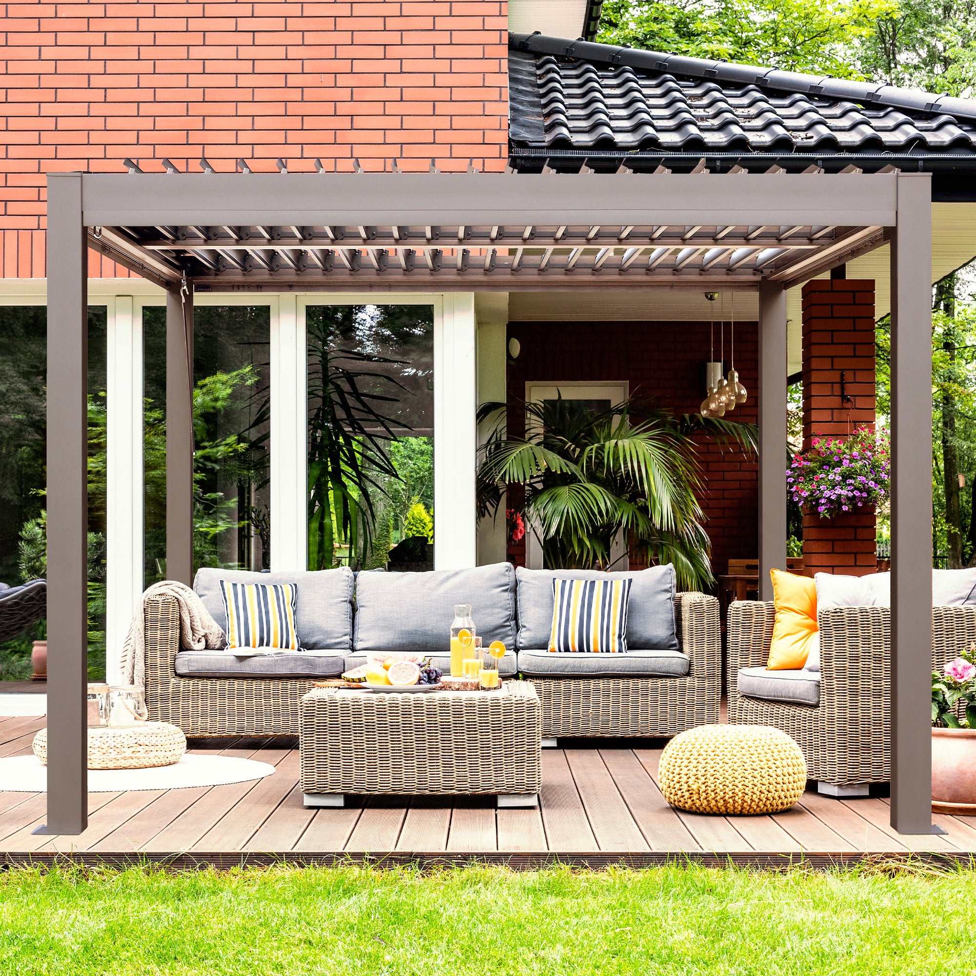 Vikos 10 X10 Aluminum Stand Alone Pergola  - With Alum Tracks
