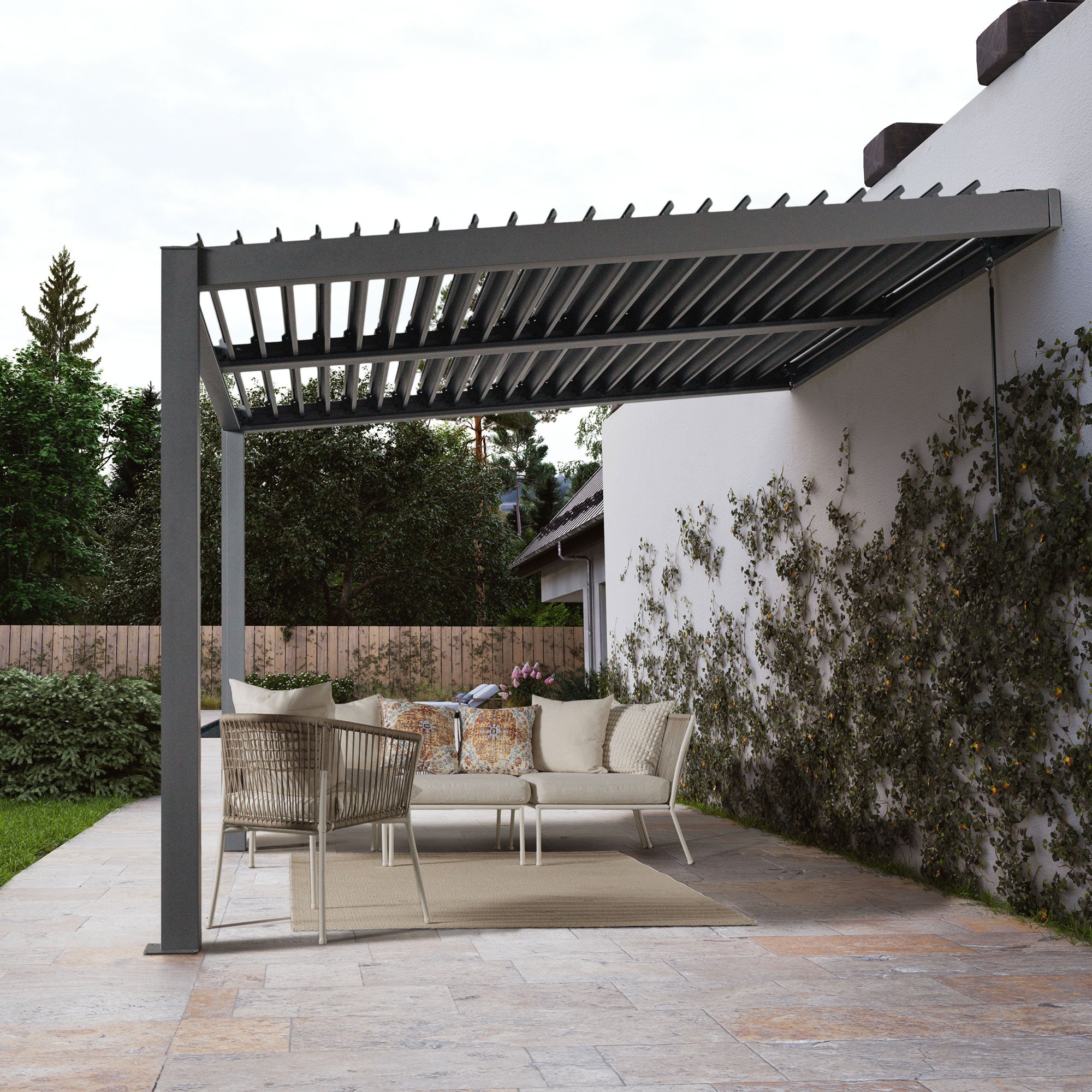 Nikko 10 x13 Aluminum Wall Mounted Pergola