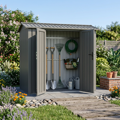 Willow 7.6 Ft x 3.7 Ft Heavy Duty Metal Shed-Slate