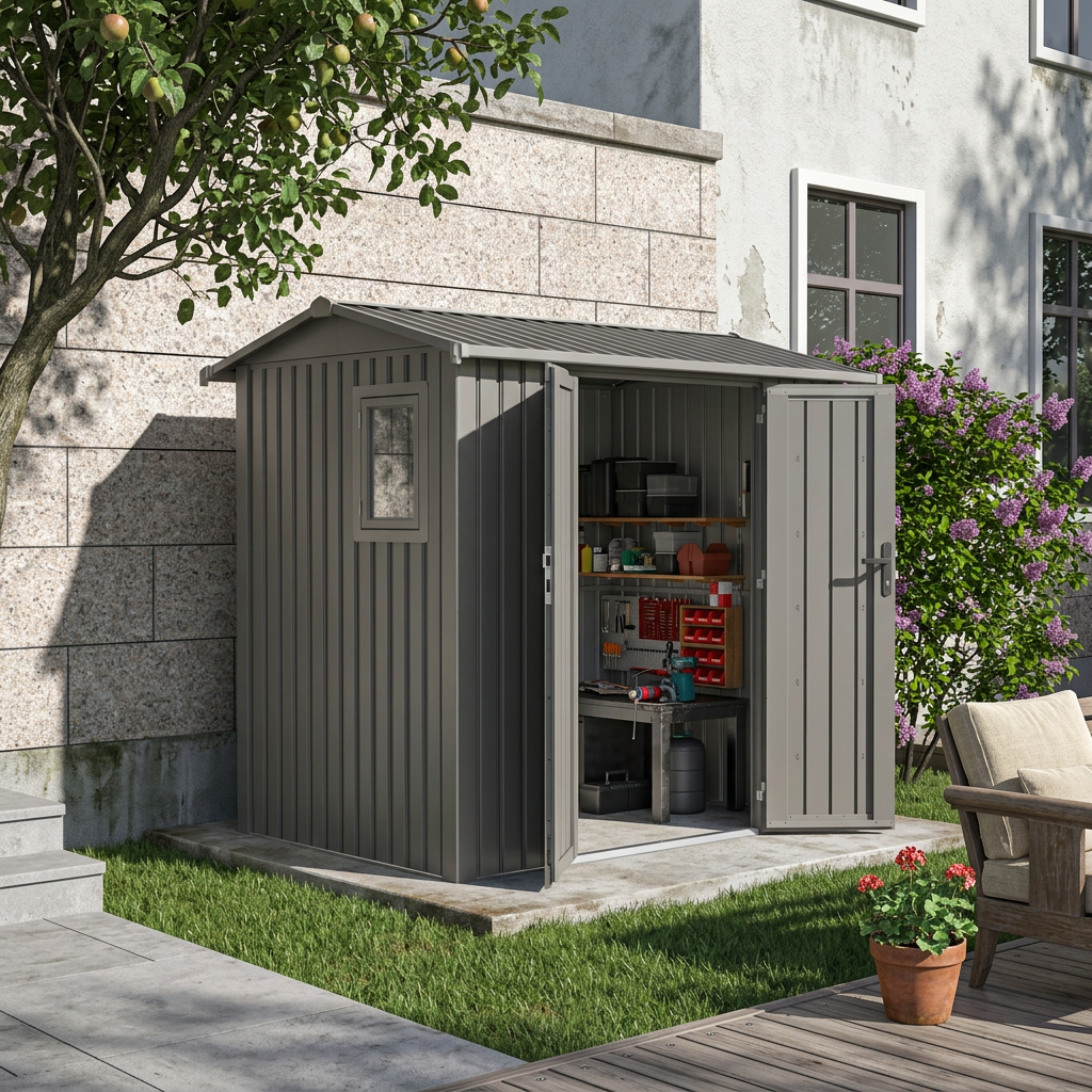 Willow 7.6 Ft x 5.8 Ft Heavy Duty Metal Shed-Slate