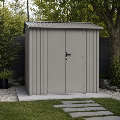 Willow 7.6 Ft x 5.8 Ft Heavy Duty Metal Shed-Slate