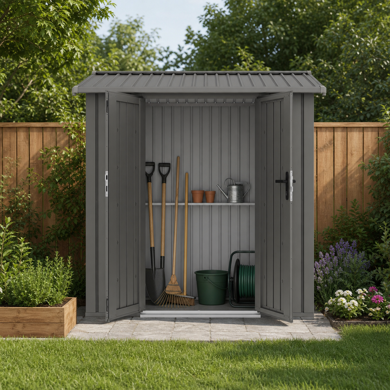 Willow 7.6 Ft x 5.8 Ft Heavy Duty Metal Shed-Slate