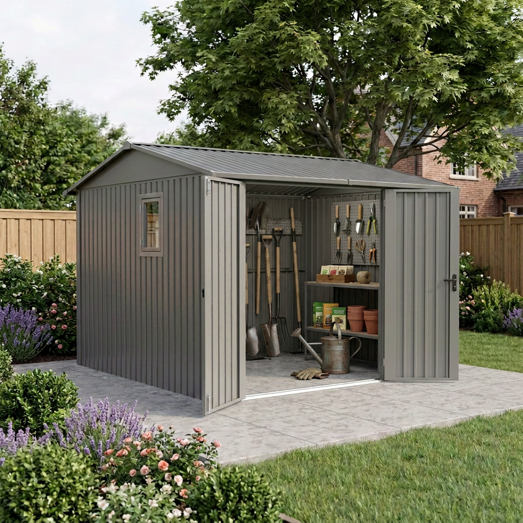 Willow 9.7 Ft x 10.0 Ft Heavy Duty Metal Shed-Slate