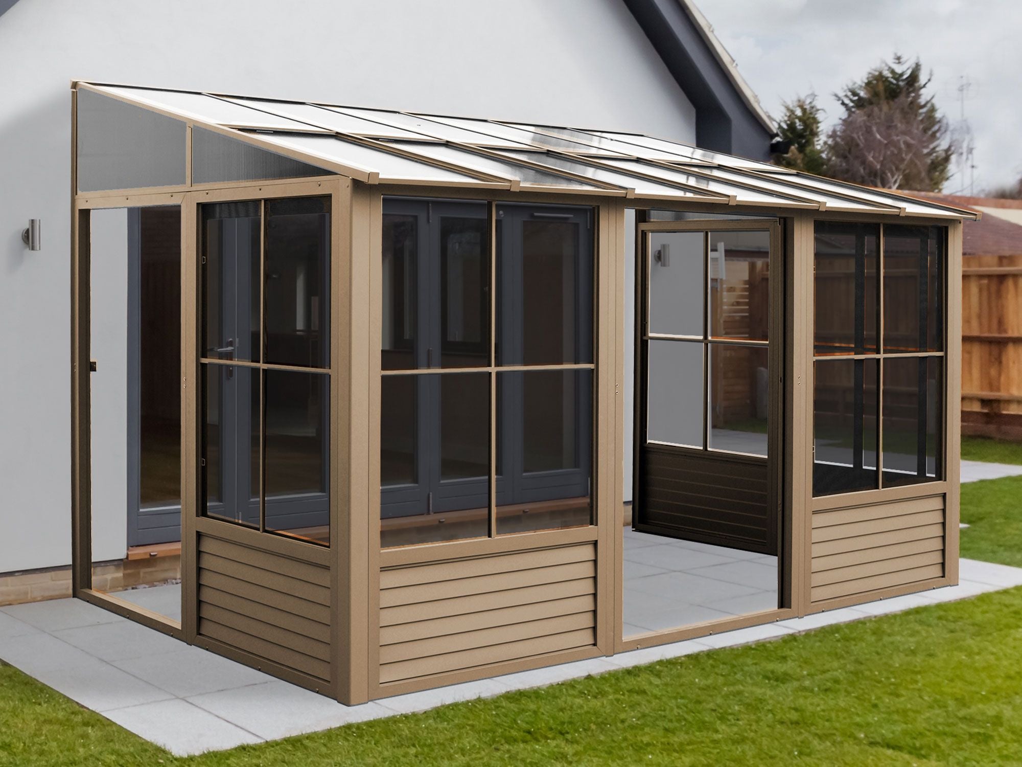 Florence 8x16 ft. Wall–Mounted Solarium, Polycarbonate Roof