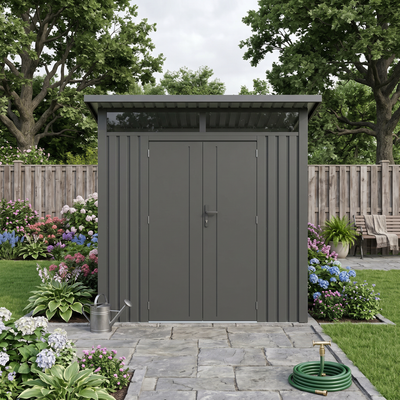 Arvada 7.4 Ft x 6.1 Ft Heavy Duty Metal Shed-Dark Grey