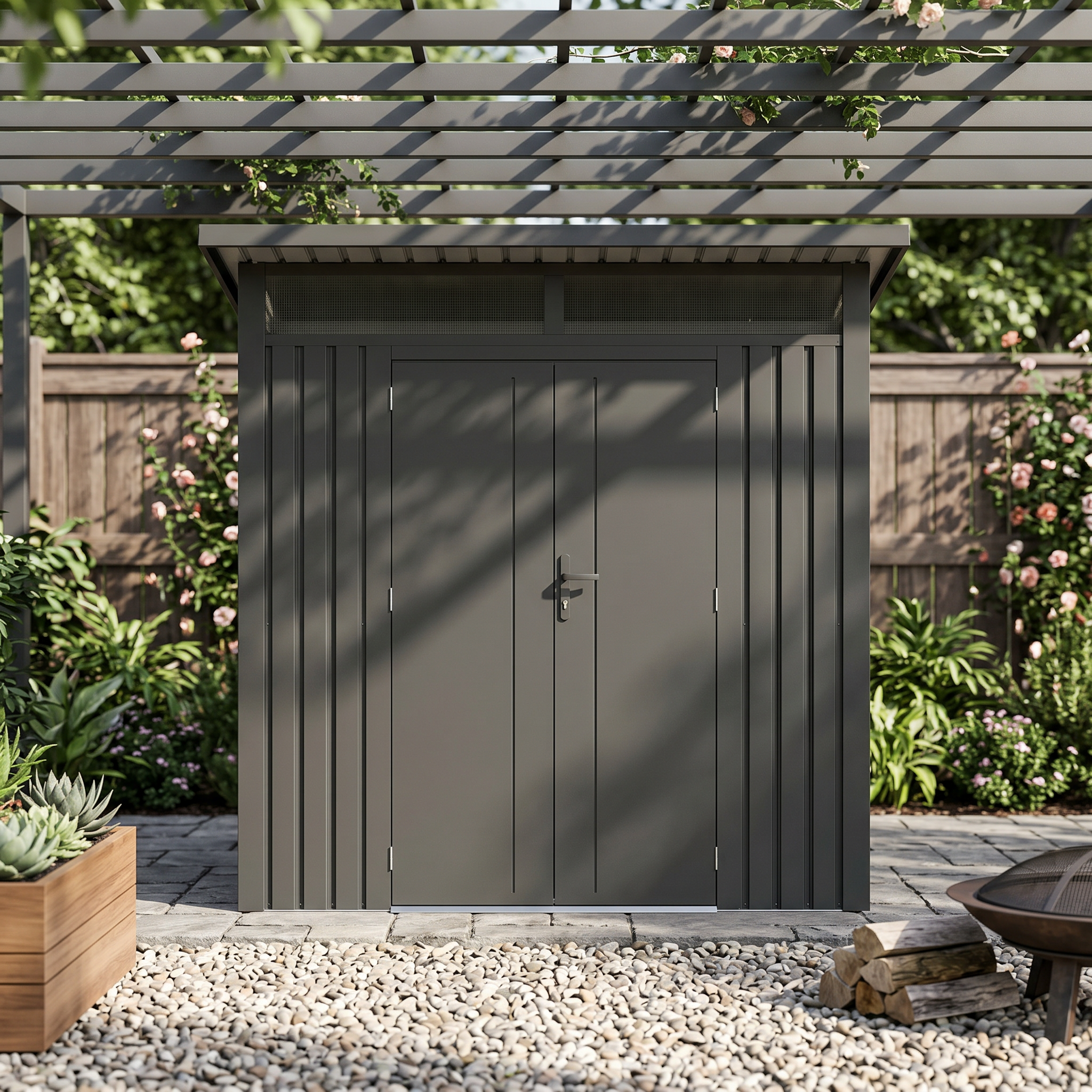 Arvada 7.4 Ft x 6.1 Ft Heavy Duty Metal Shed-Dark Grey