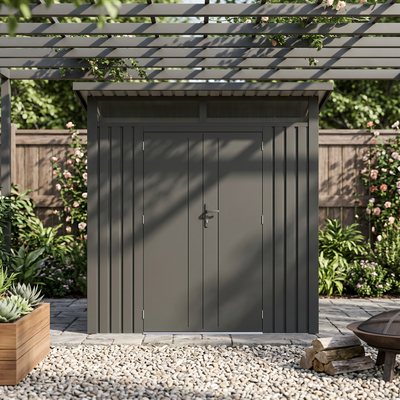 Arvada 7.4 Ft x 6.1 Ft Heavy Duty Metal Shed-Dark Grey