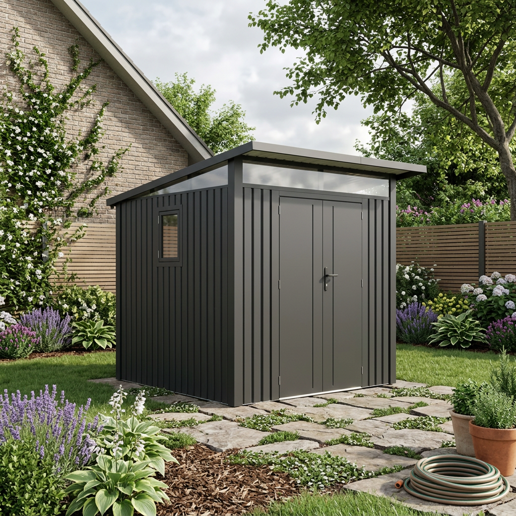 Arvada 7.4 Ft x 8.2 Ft Heavy Duty Metal Shed-Dark Grey