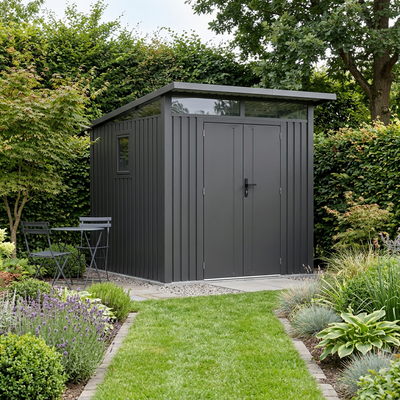 Arvada 7.4 Ft x 8.2 Ft Heavy Duty Metal Shed-Dark Grey