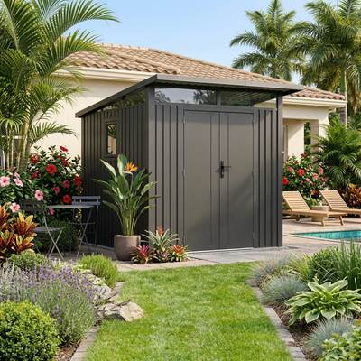 Arvada 7.4 Ft x 8.2 Ft Heavy Duty Metal Shed-Dark Grey