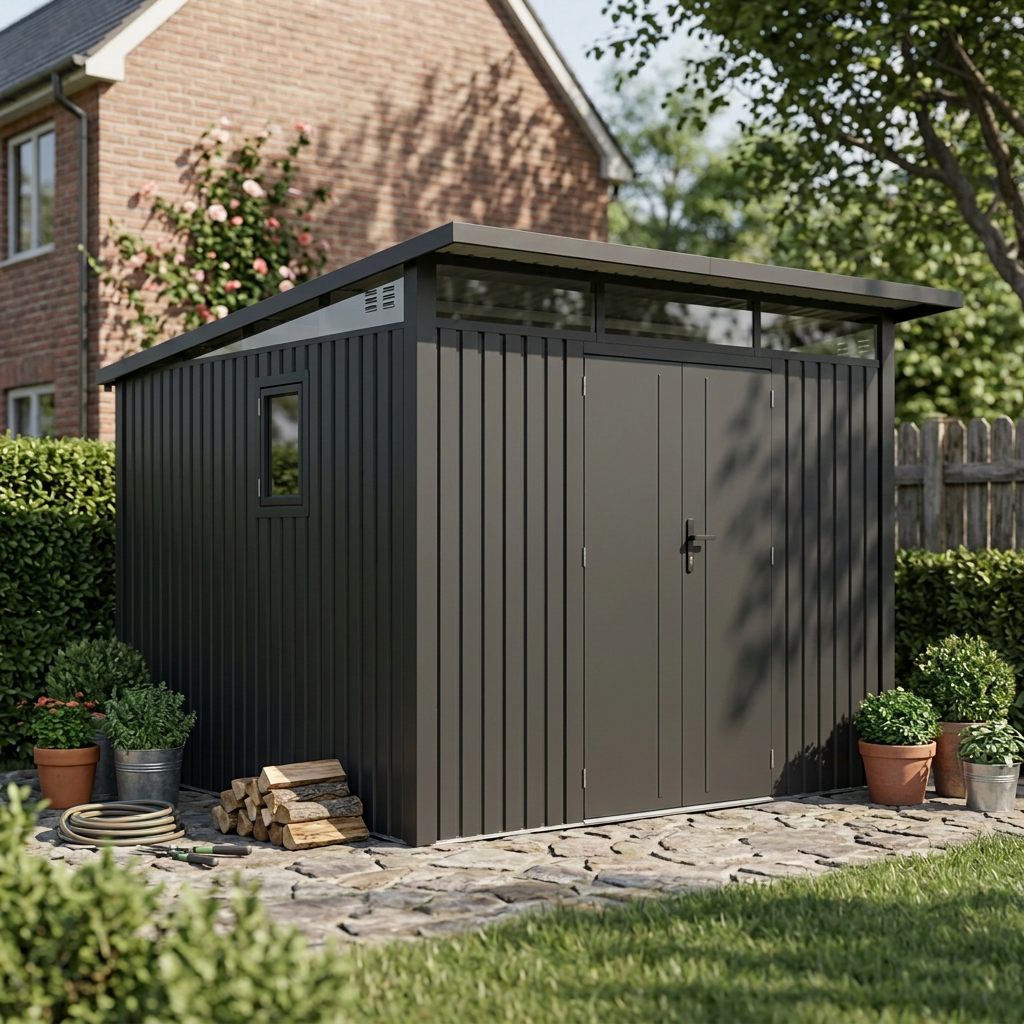 Arvada 9.5 Ft x 8.2 Ft Heavy Duty Metal Shed-Dark Grey