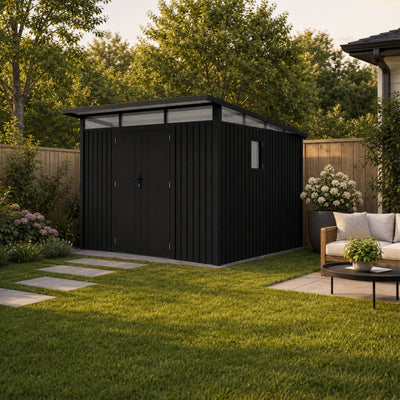 Arvada 9.5 Ft x 10.3 Ft Heavy Duty Metal Shed-Dark Grey