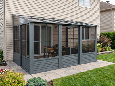 Florence 10x12 ft. Wall–Mounted Solarium, Polycarbonate Roof, Slate