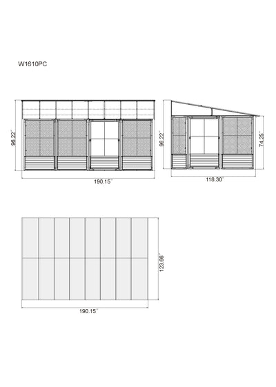Florence 10x16 ft. Wall–Mounted Solarium, Polycarbonate Roof-Black