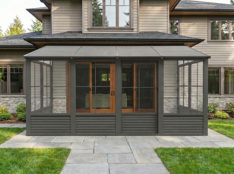 Florence 8x16 ft. Wall–Mounted Solarium, Metal Roof, Slate