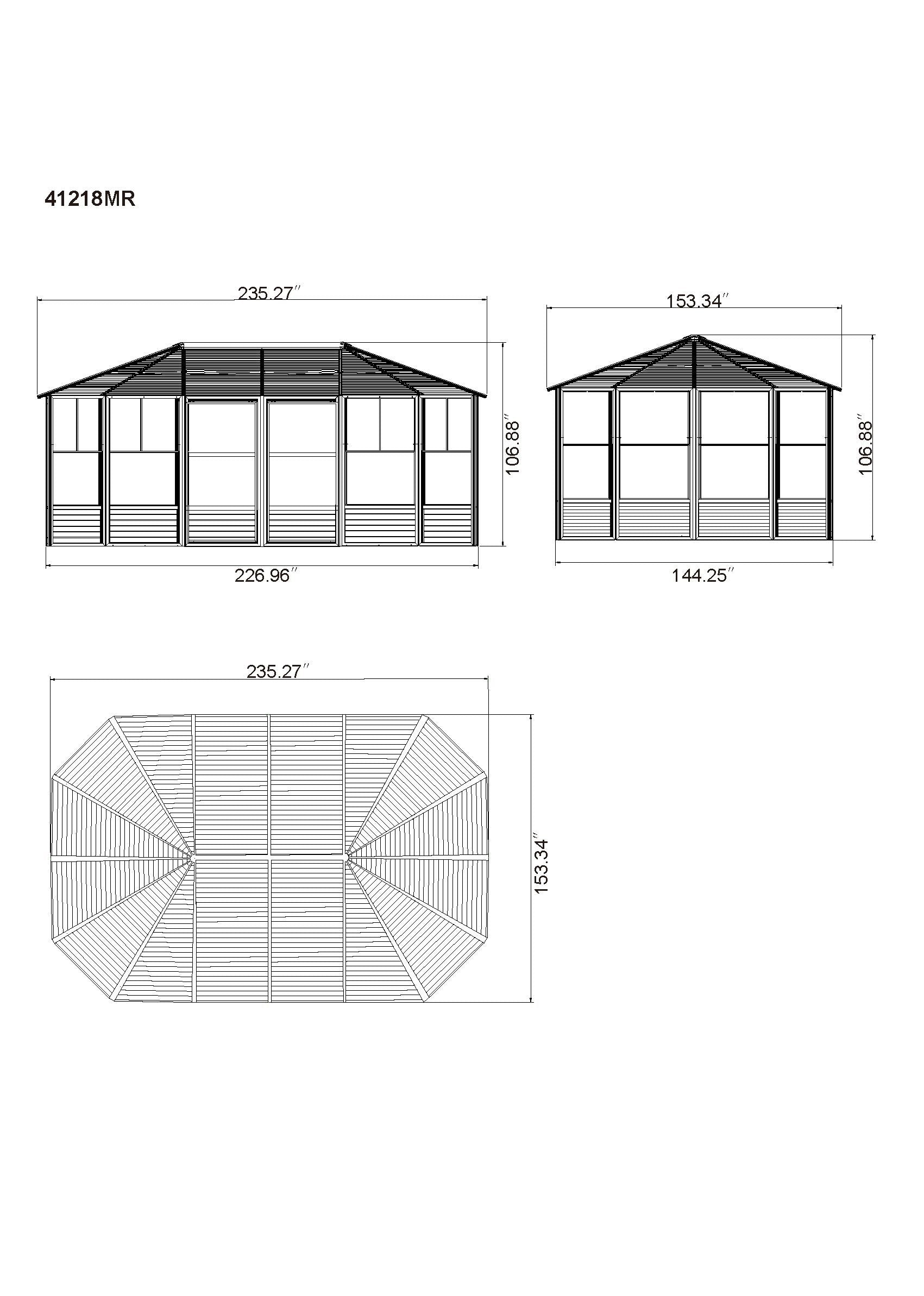 Florence 12x18 ft. Solarium, Metal Roof–Black
